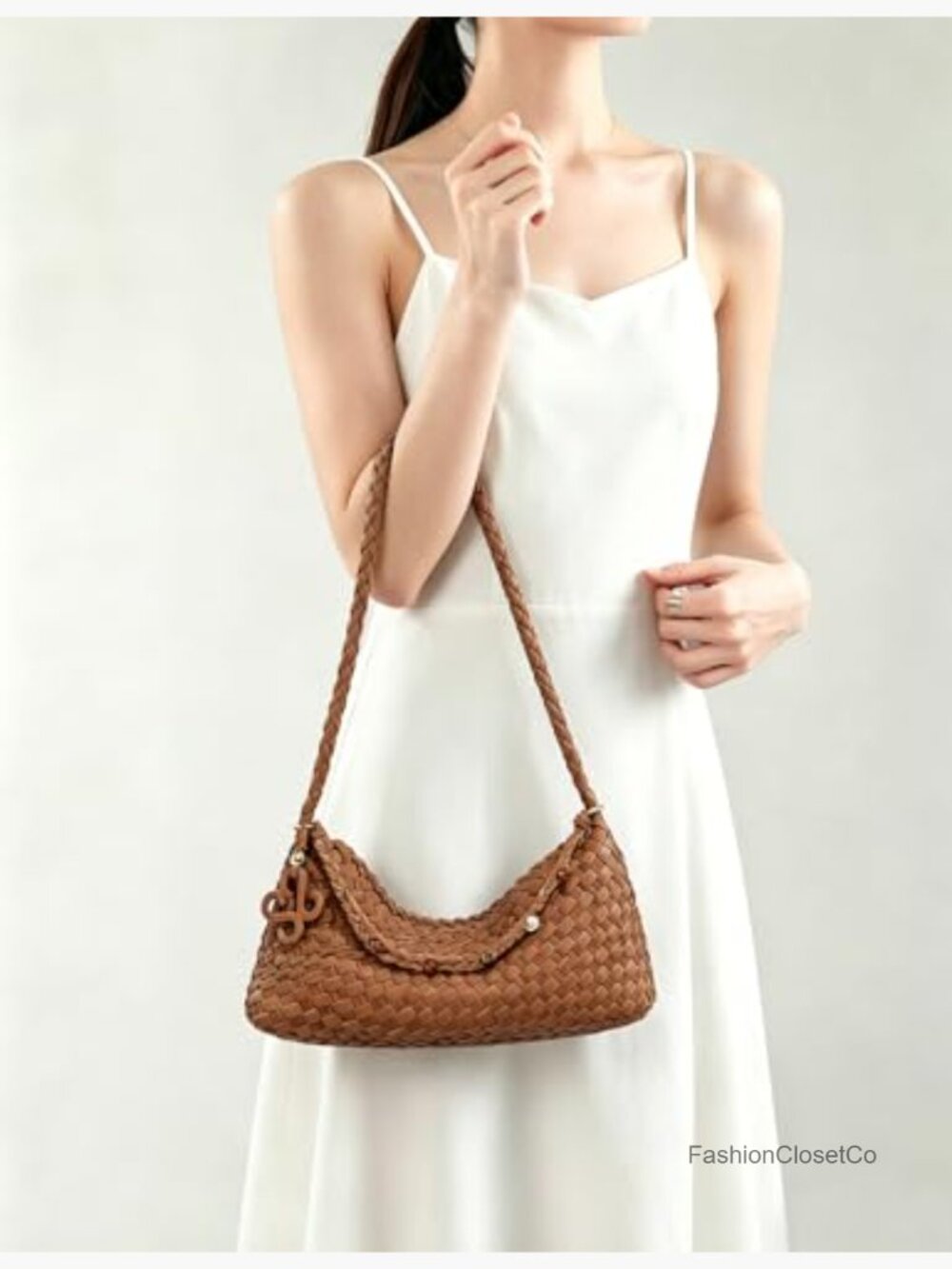 Small Woven Suede Shoulder Bag Slouchy Hobo Tote - Picture 6 of 6